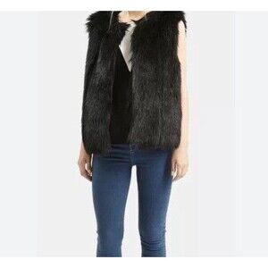 Topshop Women's Leah Faux Fur Vest Black Pockets Excellent sz US 10